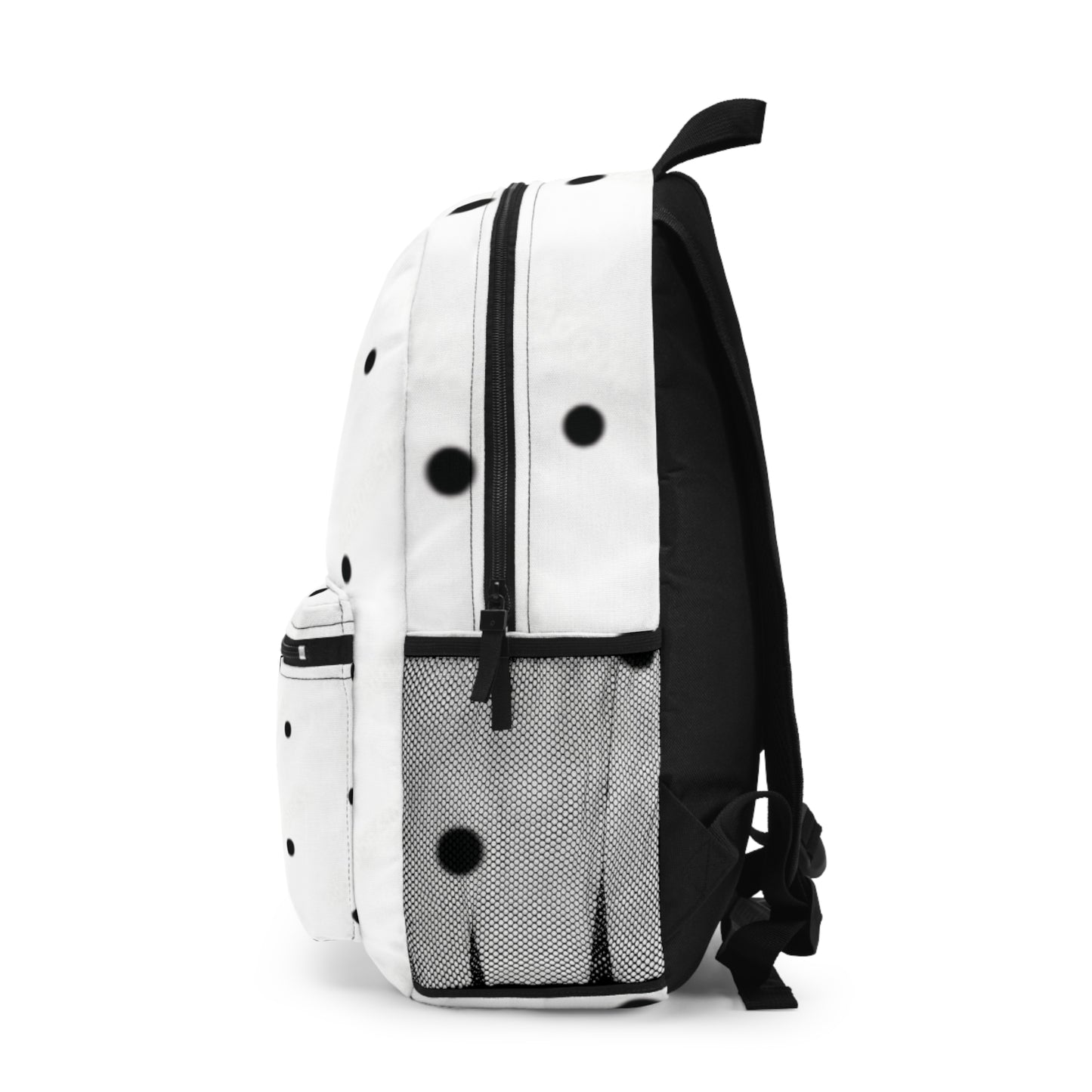 Durable White Polka Dot Backpack,Lightweight, Waterproof Polyester,Adjustable Straps, Ideal for Travel, School, and Daily Use