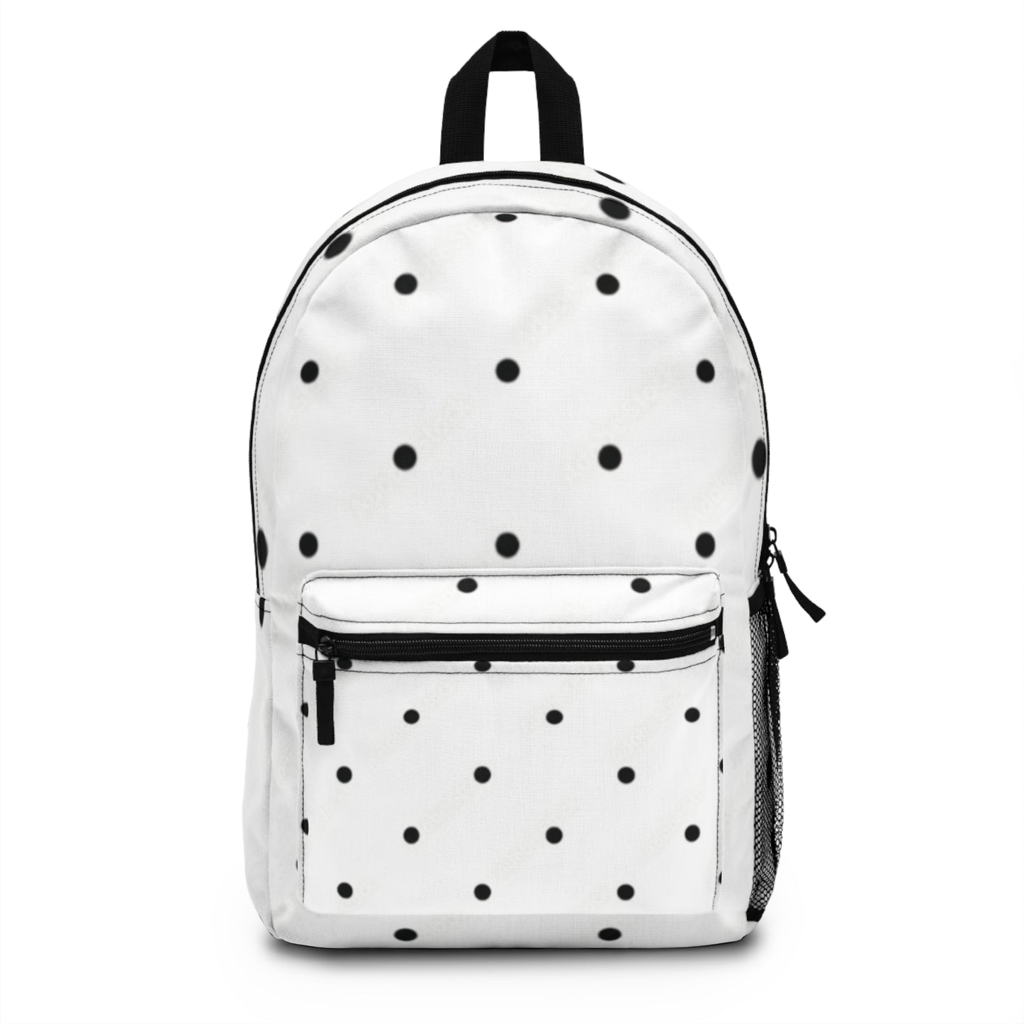 Durable White Polka Dot Backpack,Lightweight, Waterproof Polyester,Adjustable Straps, Ideal for Travel, School, and Daily Use