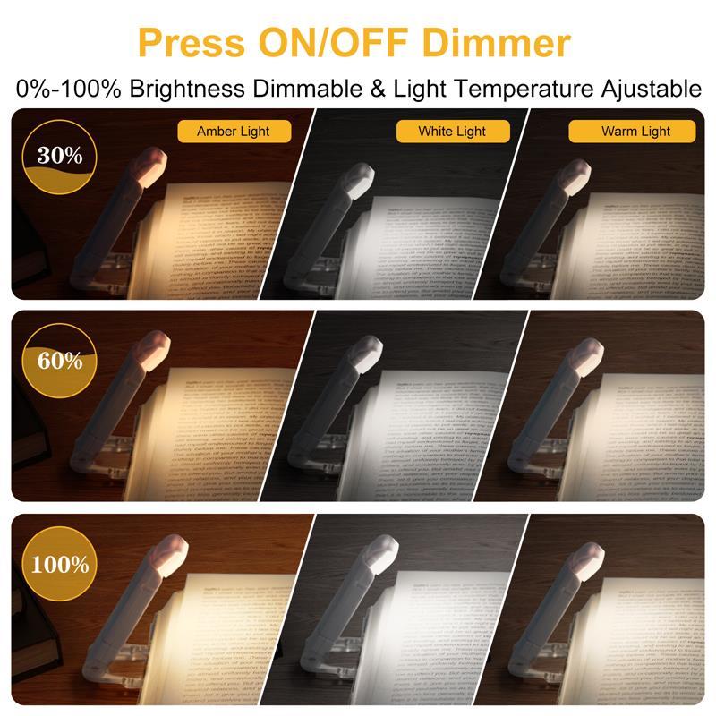 LED USB Rechargeable Book Reading Light – Portable, Adjustable Brightness, Eye Protection Clip-on, Lightweight Travel Bookmark Lamp