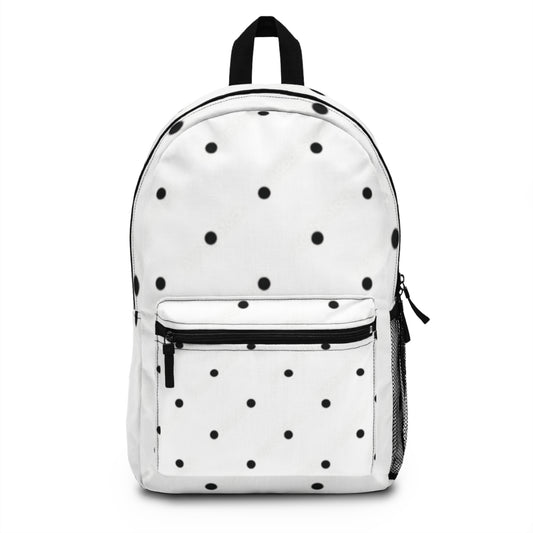 Durable White Polka Dot Backpack,Lightweight, Waterproof Polyester,Adjustable Straps, Ideal for Travel, School, and Daily Use